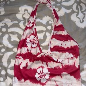 SHEIN Red and White Halter Tie Front Tank Top